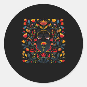 Colourful Folk Art Illustration Featuring A Panda Classic Round Sticker