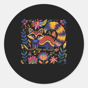 Colourful Folk Art Illustration Featuring A Whimsi Classic Round Sticker