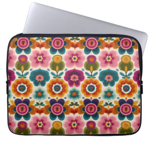 Colourful Folk Art Retro Bohemian Floral Pattern Laptop Sleeve