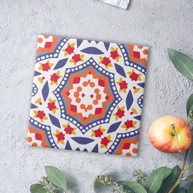 Colourful Folk Art Rustic Floral Mosaic Geometric Tile (Creator Uploaded)