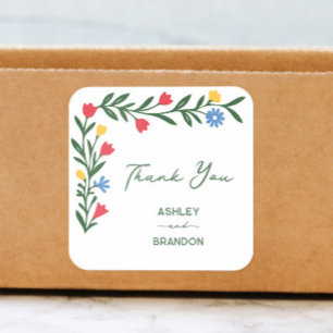Colourful Folk Art Scandinavian Wedding Thank You Square Sticker