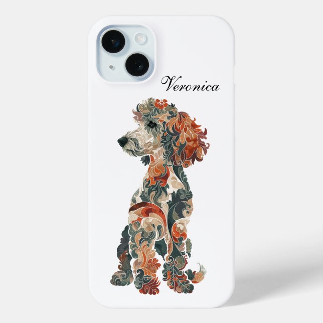 Colourful Folk Art Standard Poodle iPhone 15 Case (Back)
