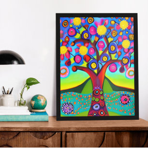 Colourful Folk Art Style Tree Photo Print
