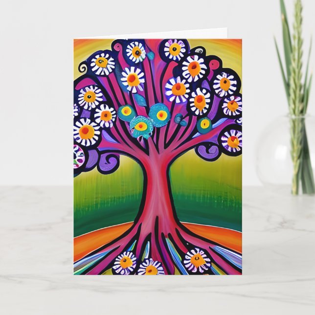 Colourful Folk Art Style Whimsical Tree | Birthday Card (Front)