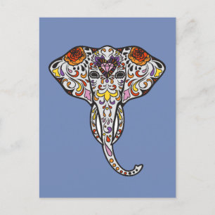 Colourful Folk Art Sugar Skull Magical Elephant Postcard