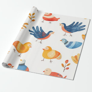 Colourful Folk Art Turkeys – Nature Inspired Autum Wrapping Paper