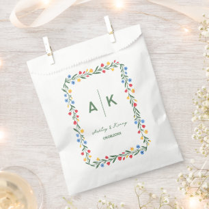 Colourful Folk Art Wildflower Monogram Wedding Favour Bags