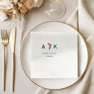 Colourful Folk Art Wildflower Monogram Wedding Napkin