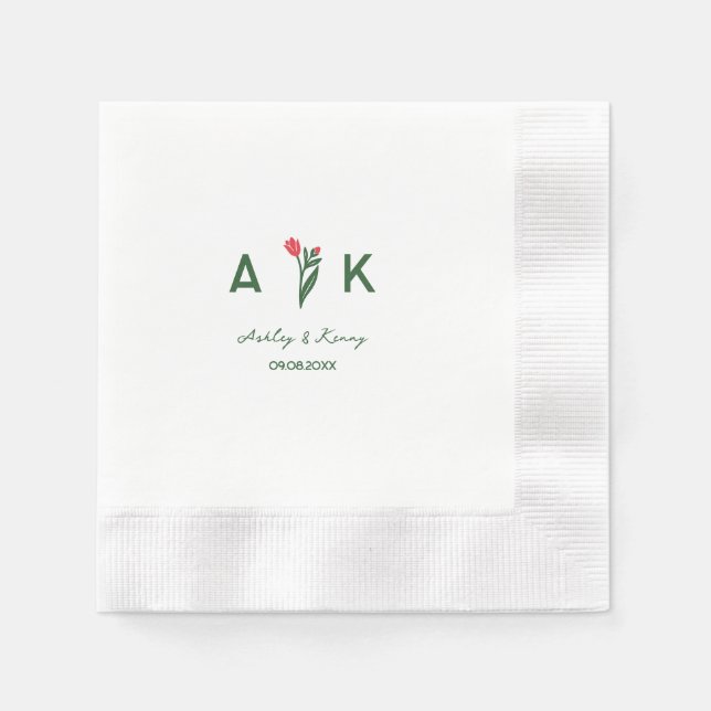 Colourful Folk Art Wildflower Monogram Wedding Napkin (Front)