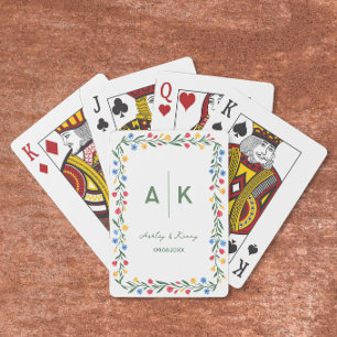 Colourful Folk Art Wildflower Monogram Wedding Playing Cards