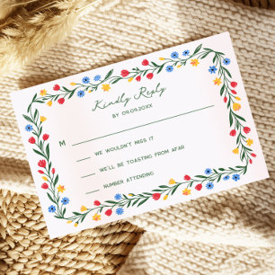Colourful Folk Art Wildflower Wedding Invitation, RSVP Card