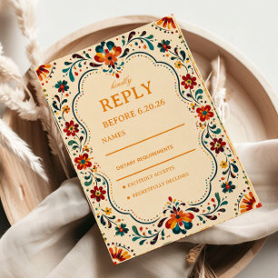 Colourful Folk Botanical Mexican RSVP Card