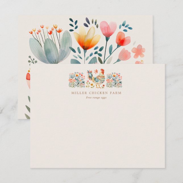 Colourful Folk Chicken Floral  Card (Front/Back)