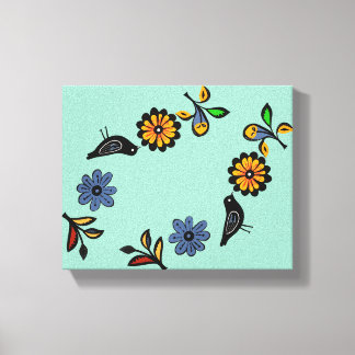 Colourful folk floral and birds canvas print