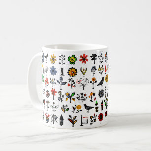 Colourful folk floral and birds coffee mug