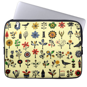 Colourful folk floral and birds laptop sleeve