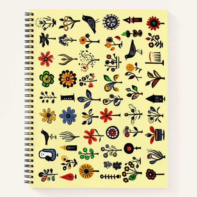 Colourful folk floral and birds notebook (Front)