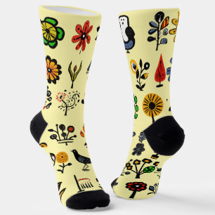 Colourful folk floral and birds socks