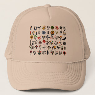 Colourful folk floral and birds trucker hat