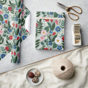 Colourful Folk Floral Botanical Wrapping Paper