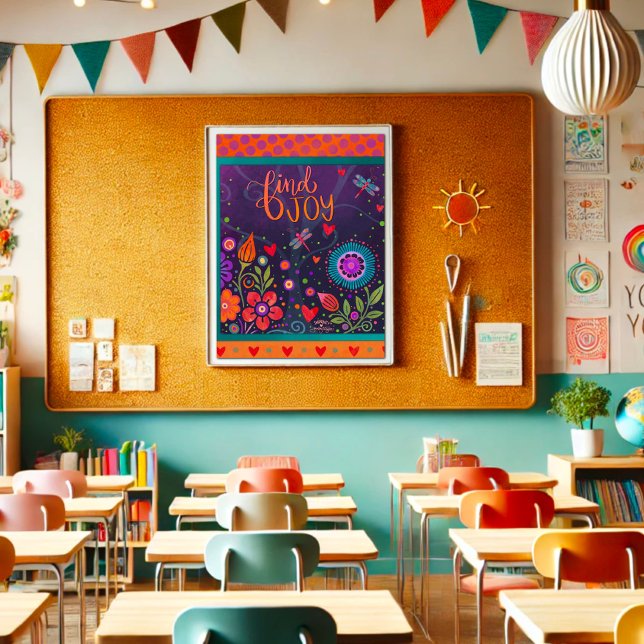 Colourful Folk Floral Joy Quote Dragonflies Fun Poster (Creator Uploaded)