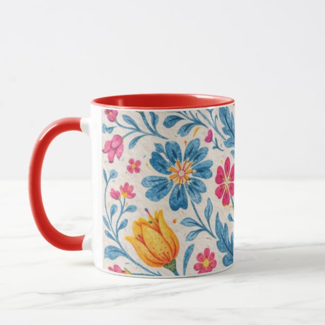 Colourful Folk Floral Pattern with Butterfly Mug (Left)