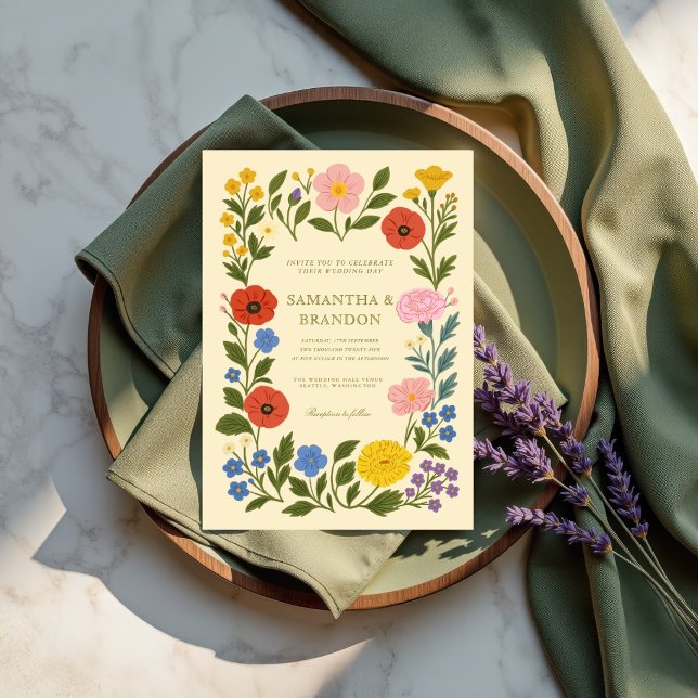 Colourful Folk Floral Wedding  Invitation (Creator Uploaded)