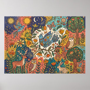 Colourful Folk Forest Animals Poster