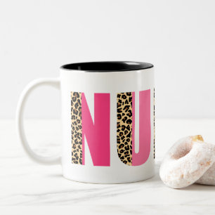 Colourful Font with Leopard Print Accent Bold Nurs Two-Tone Coffee Mug