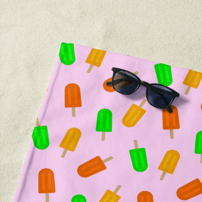 Colourful Food Popsicle Pattern on Brown Wenjr Pin Beach Towel (In Situ)