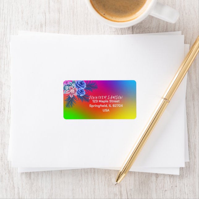 Colourful Foral Rose Boho Modern Gradient Tropical Label (Insitu)