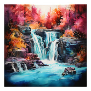 Colourful Forest Autumn Waterfall Photo Print