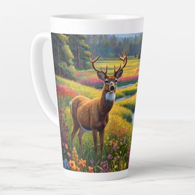 Colourful Forest Colours and Deer art Latte Mug (Left Angle)