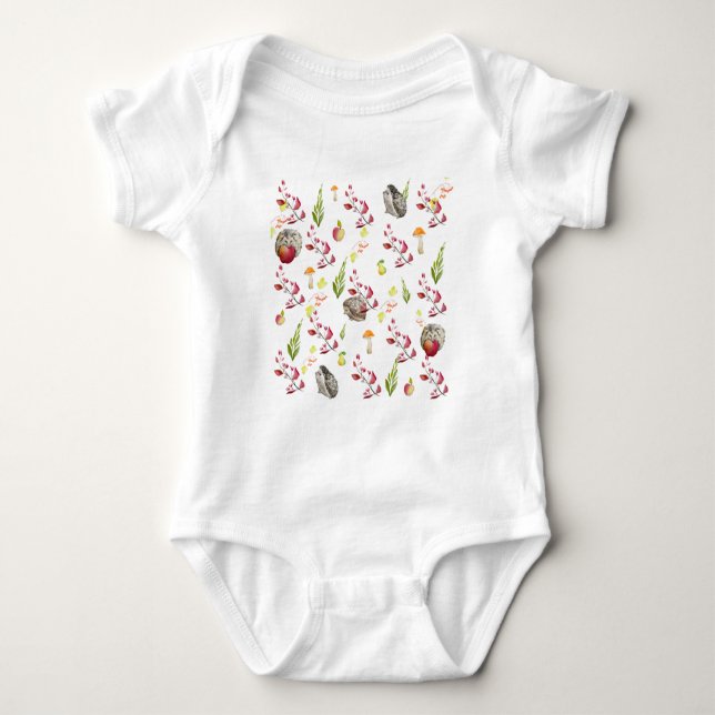Colourful forest house pattern with bunnies baby bodysuit (Front)