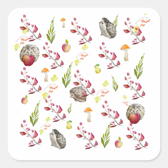Colourful forest house pattern with bunnies Bag Square Sticker (Front)