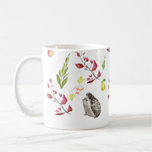 Colourful forest house pattern with bunnies, hedge coffee mug