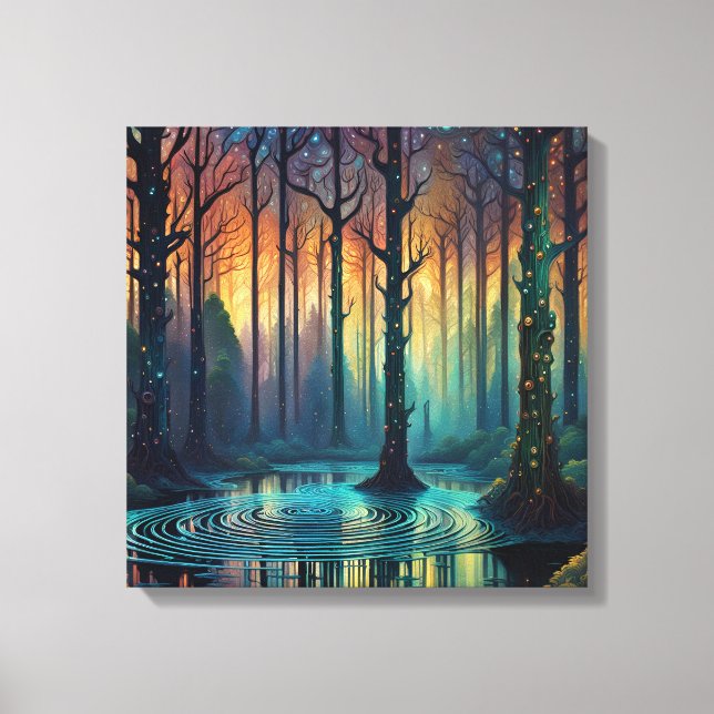 Colourful Forest Landscape Modern Digital Art Canvas Print (Front)