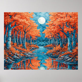 Colourful Forest Landscape With Autumn Trees Poster