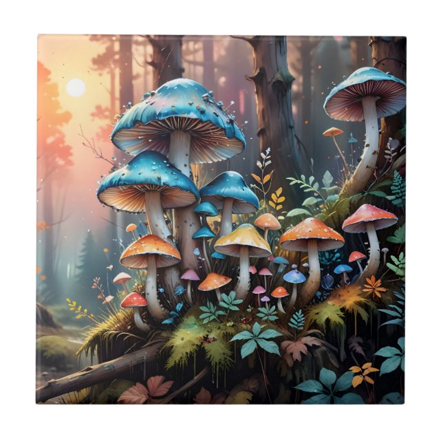 Colourful Forest Mushroom Art Tile (Front)