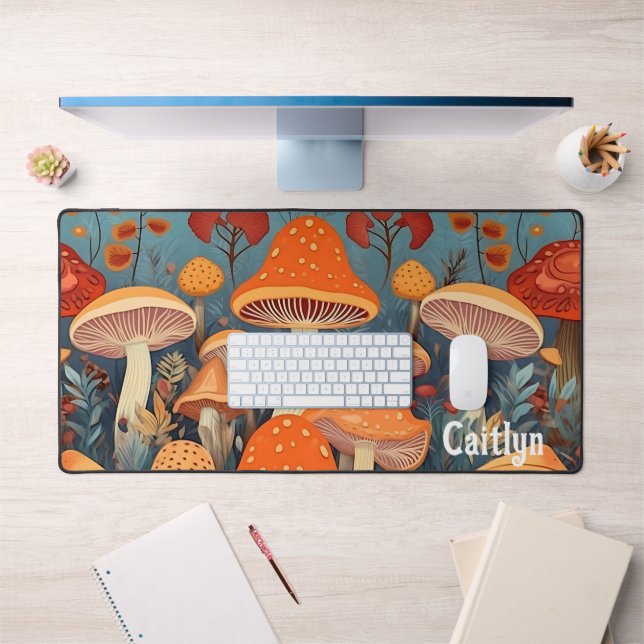 Colourful Forest Mushrooms Personalised Name Desk Mat (Office 1)