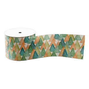 Colourful Forest of Evergreen Christmas Trees Grosgrain Ribbon