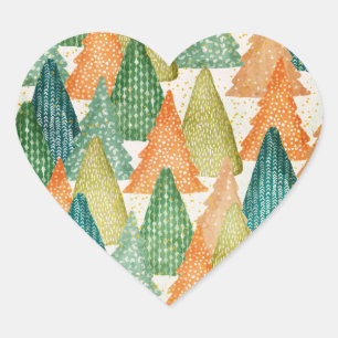 Colourful Forest of Evergreen Christmas Trees Heart Sticker