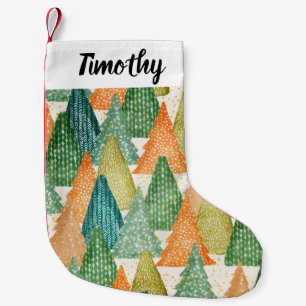 Colourful Forest of Evergreen Christmas Trees Small Christmas Stocking