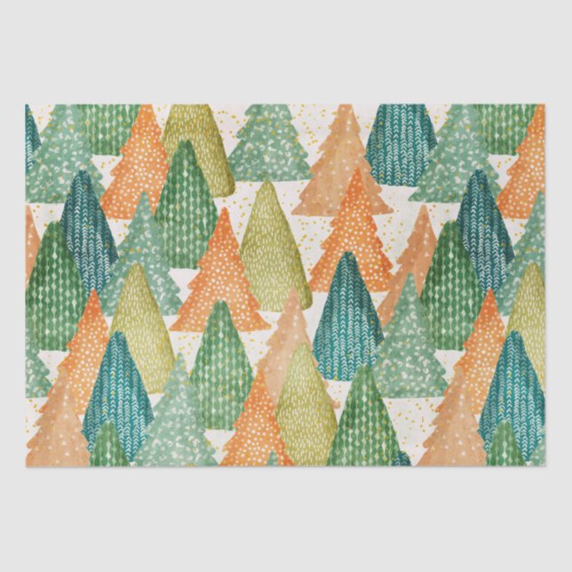 Colourful Forest of Evergreen Christmas Trees Tissue Paper (Front)
