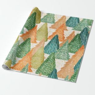 Colourful Forest of Evergreen Christmas Trees Wrapping Paper