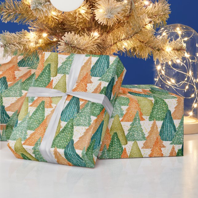 Colourful Forest of Evergreen Christmas Trees Wrapping Paper (Holidays)