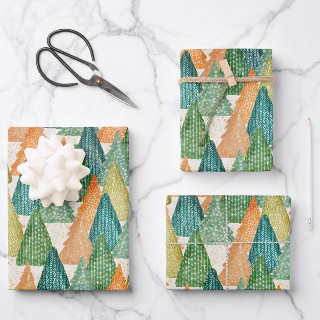 Colourful Forest of Evergreen Christmas Trees Wrapping Paper Sheet (Front)