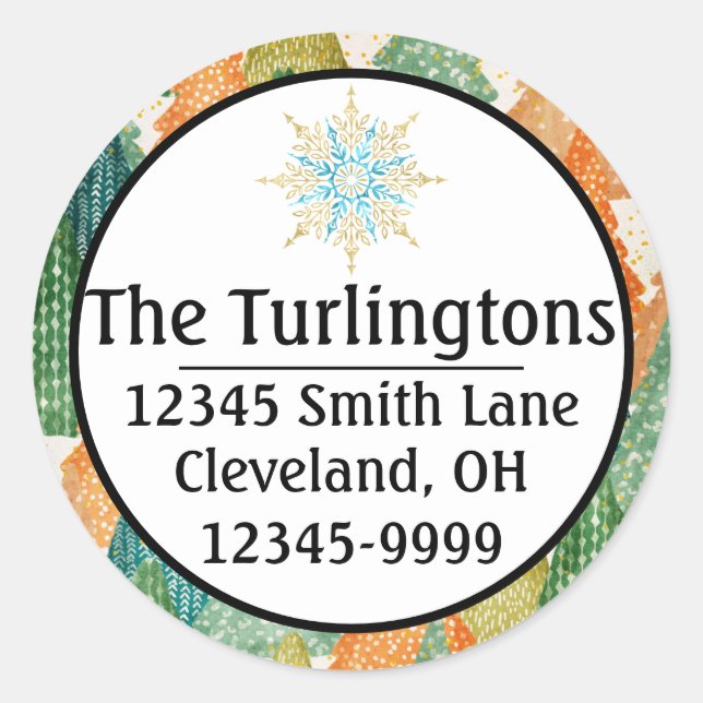 Colourful Forest of Evergreen Xmas Address Labels (Front)