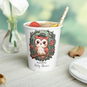 Colourful Forest Owl Baby Shower Paper Cups