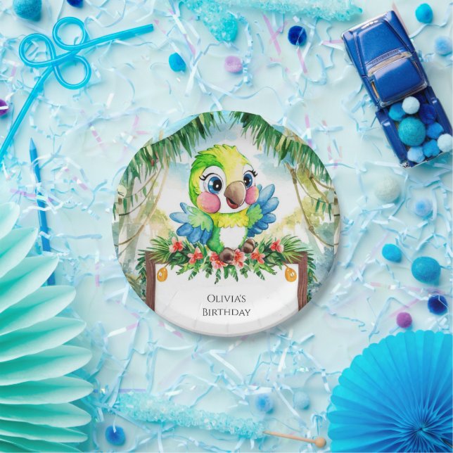 Colourful Forest Parrot Birthday Paper Plate (Party)